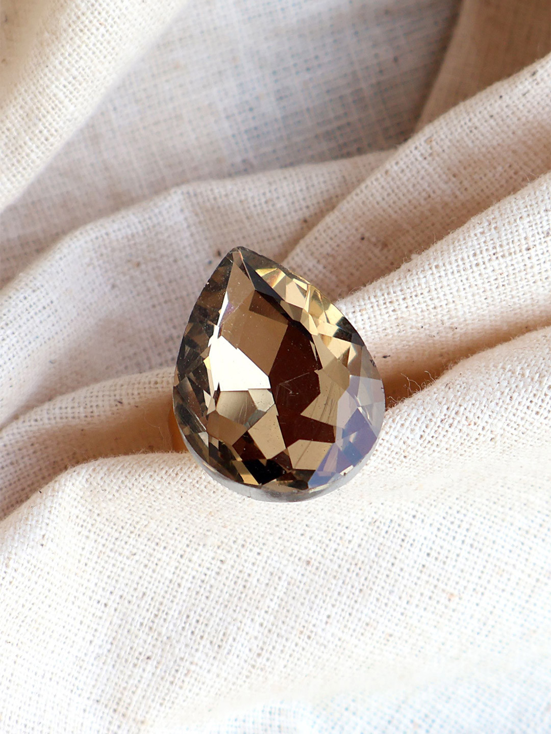 BeAbhika Elegant Statement Smoky Quartz Teardrop Cocktail Ring