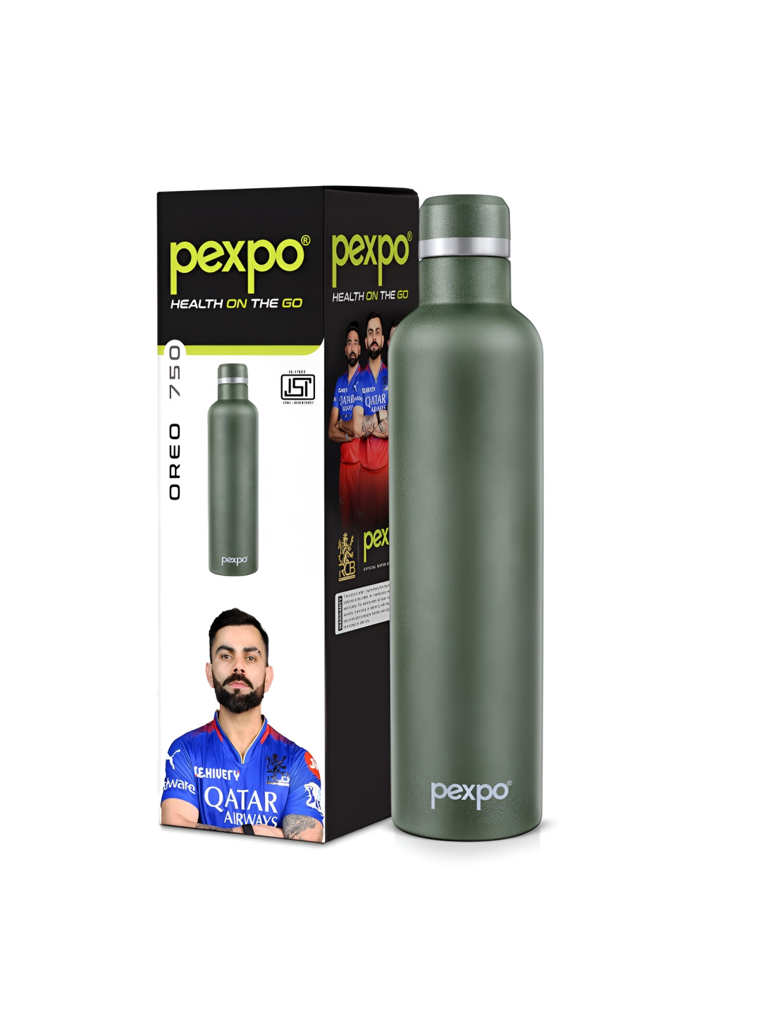 Pexpo Oreo Green Solid Stainless Steel Spill Proof Flask - 750ml