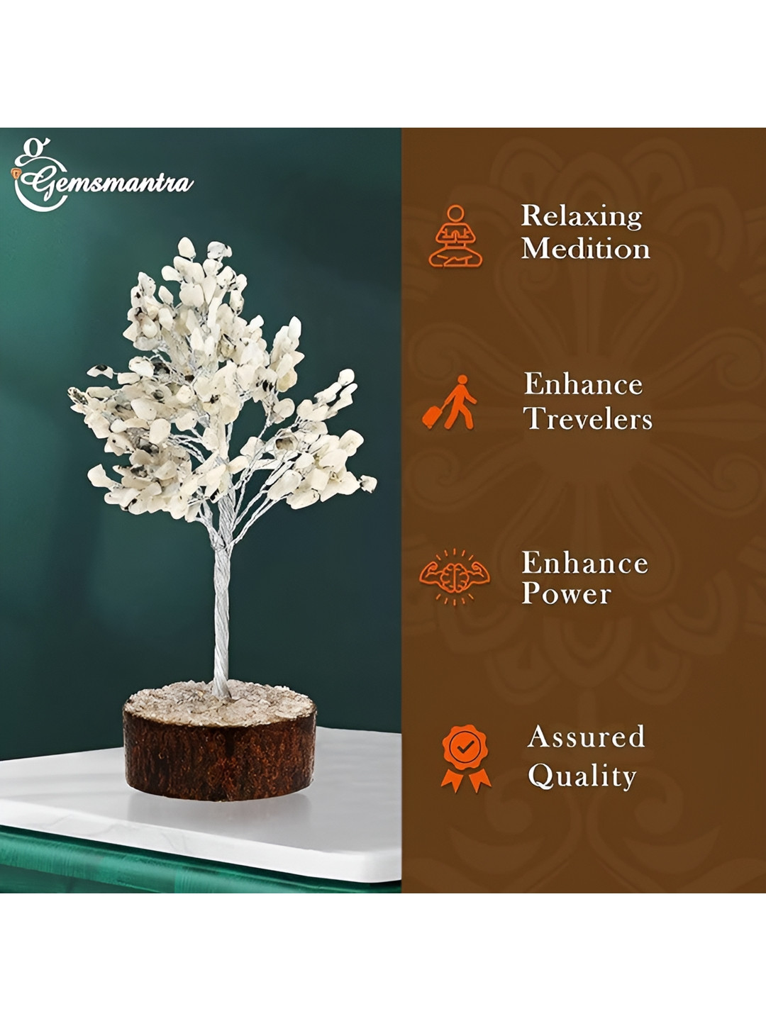 Gemsmantra Tree Silver Crystal Glossy Living Room Tiny Showpiece - 9.1 Inches