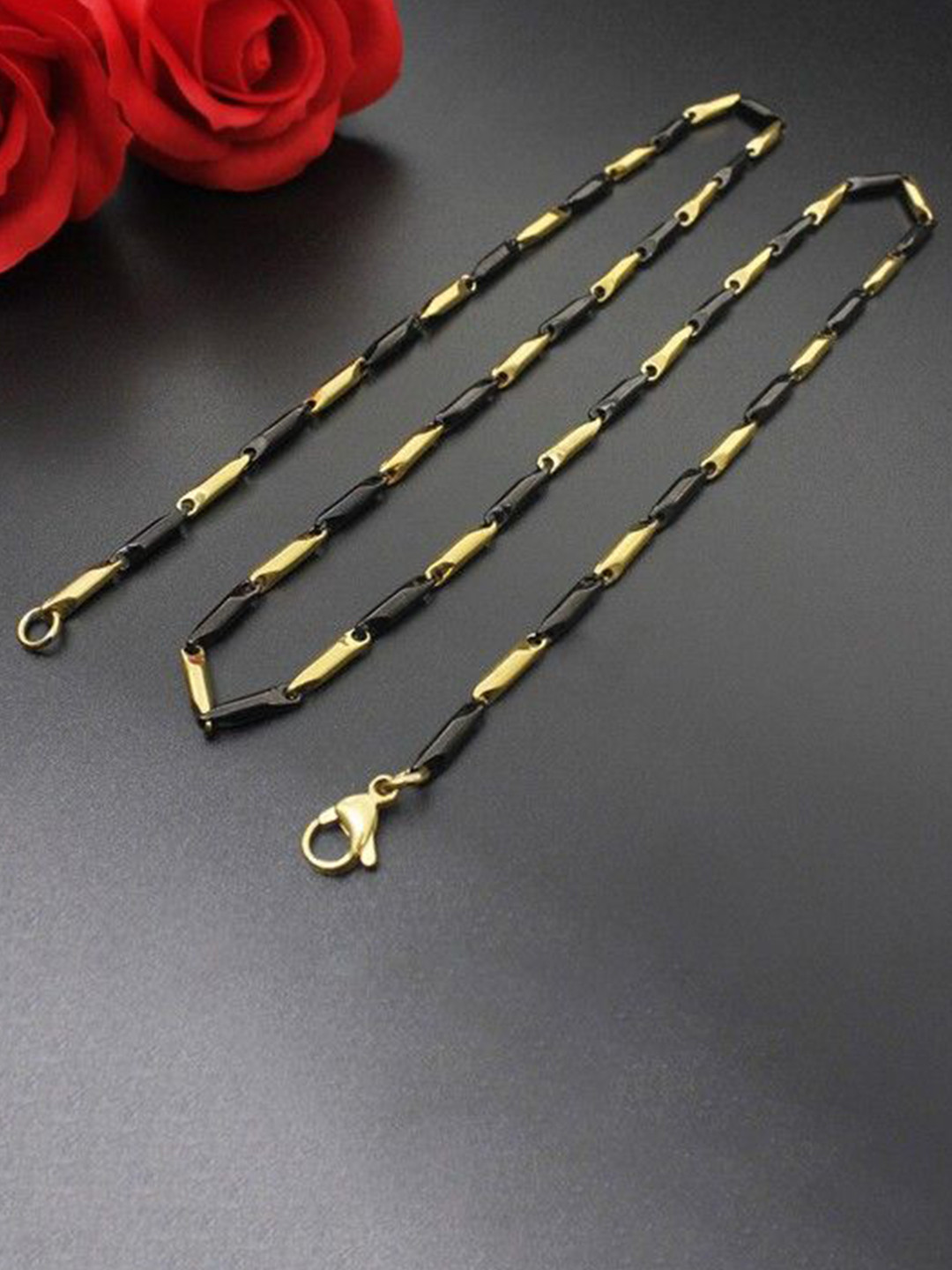 PASU FASHION Men Stainless Steel Gold-Plated Minimal Chain