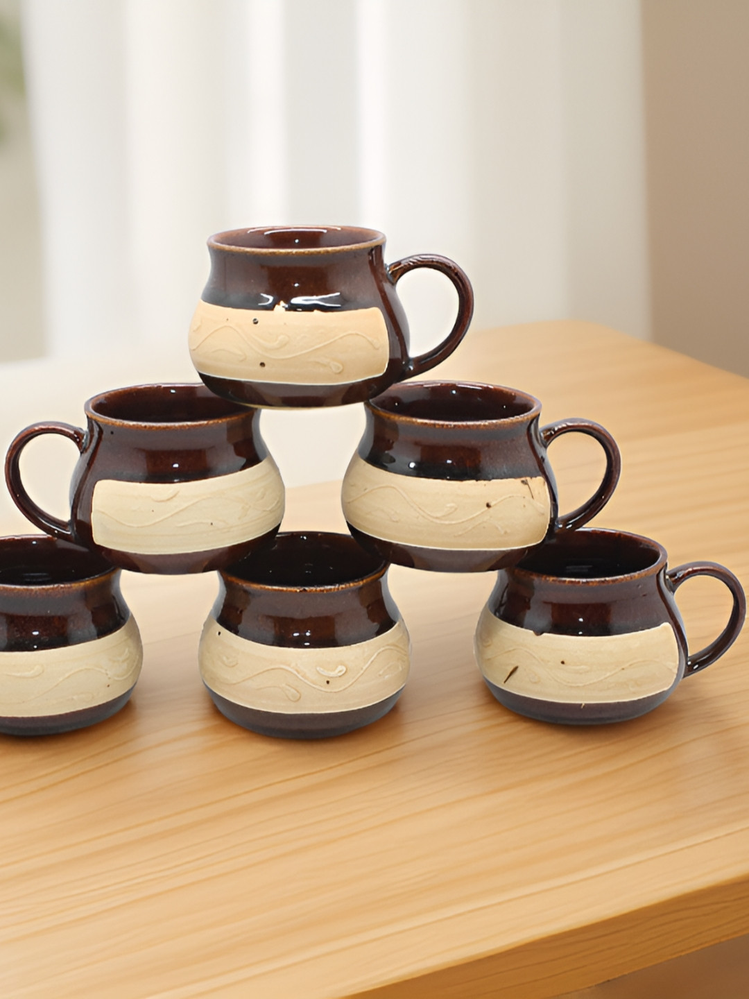laghima jadon Christmas Tree Brown Ceramic Handmade 6 Piece Cups-125ml
