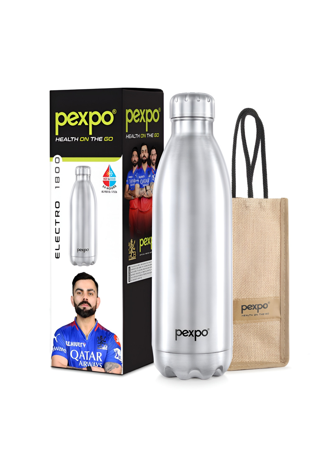 Pexpo Electro Silver Solid Stainless Steel Double Wall Vacuum Flask - 1.75L