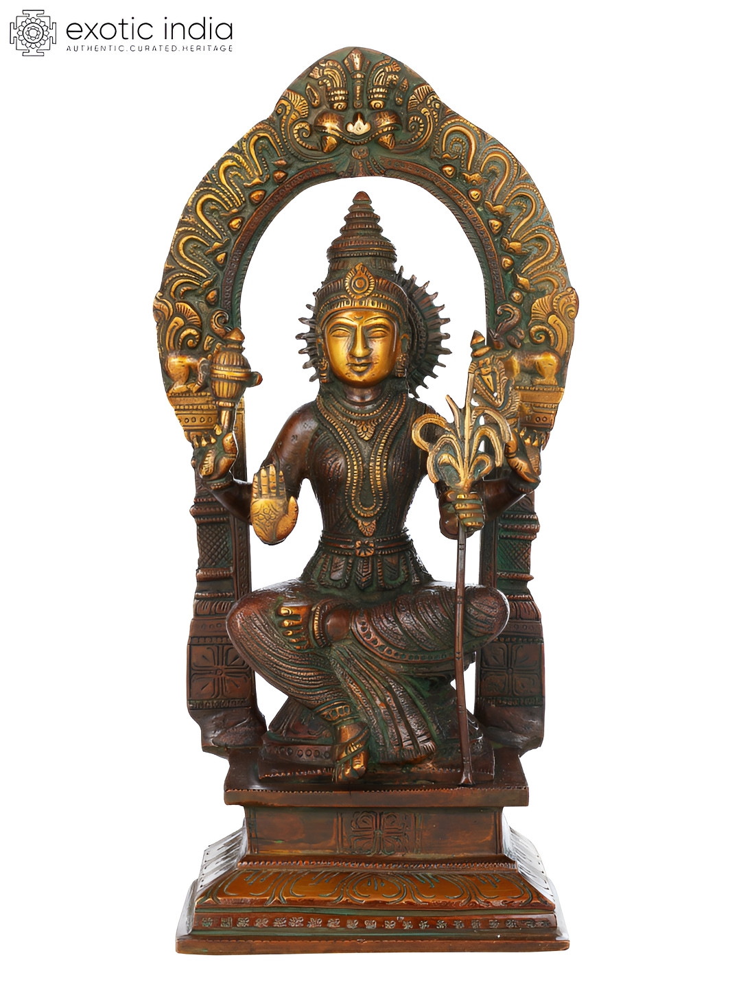 Exotic India Goddess Rajarajeshwari Brown Brass Metallic Prayer Room Medium Showpiece - 10 Inches