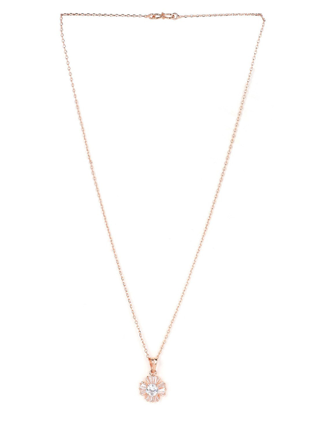 DressBerry Rose Gold-Plated American Diamond Studded Floral Design Pendant With Chain
