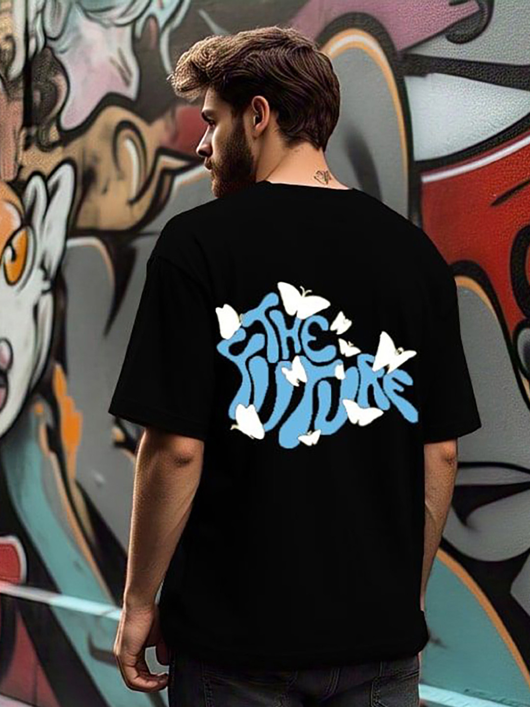 Black & Blue Typography Printed Regular Fit T-shirt