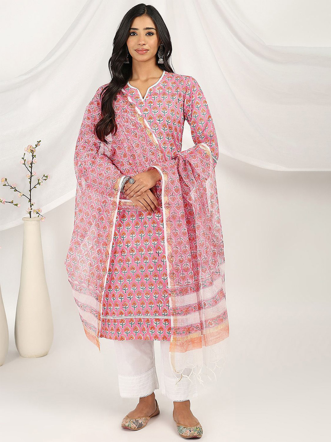 Tahiliya Pink Straight Sanganeri Printed Kurta