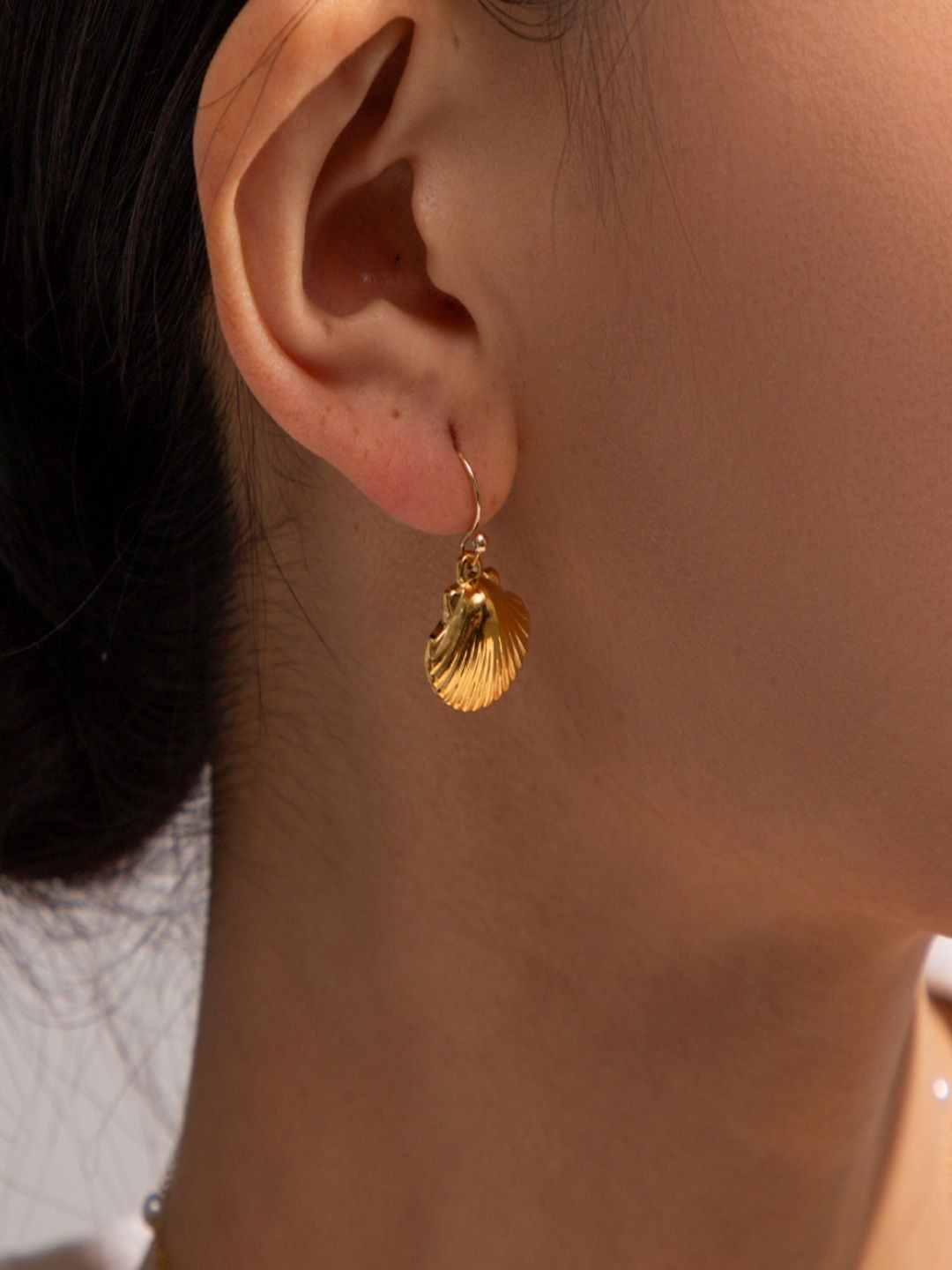 DIMPLERY Stainless Steel 18K Gold-Plated Shell Shaped Drop Earrings