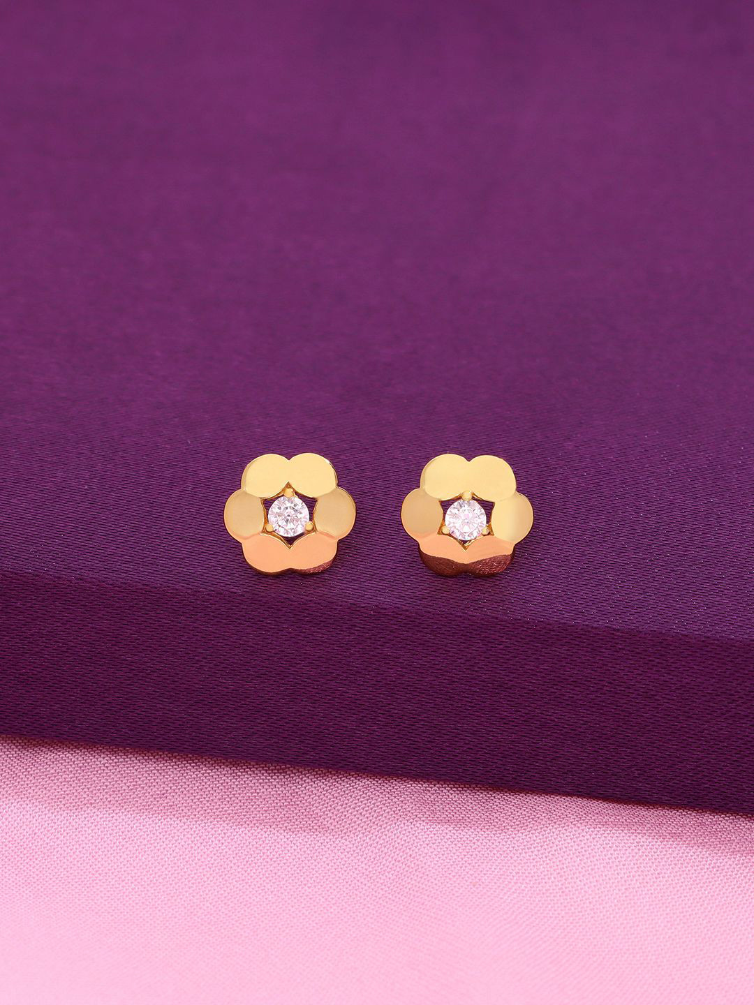 KAI JEWEL Sterling Silver Gold Plated Floral Shaped Cubic Zirconia Enamelled Studs