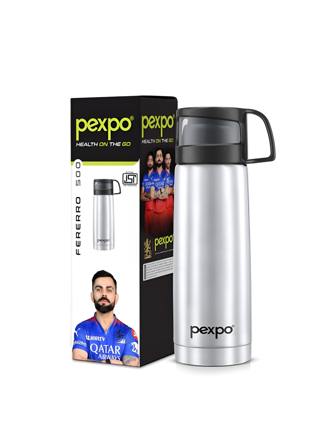 Pexpo Fererro Silver Solid Stainless Steel Double Wall Vacuum Flask - 500ml