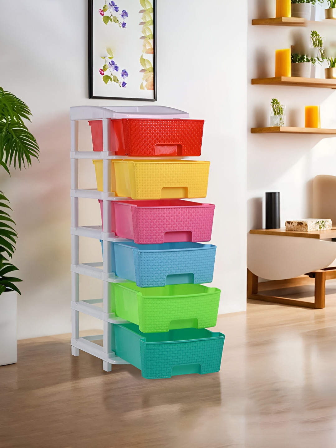 Aura White 6 Layer Plastic Storage Rack Modular Drawer Storage Cabinet Organiser