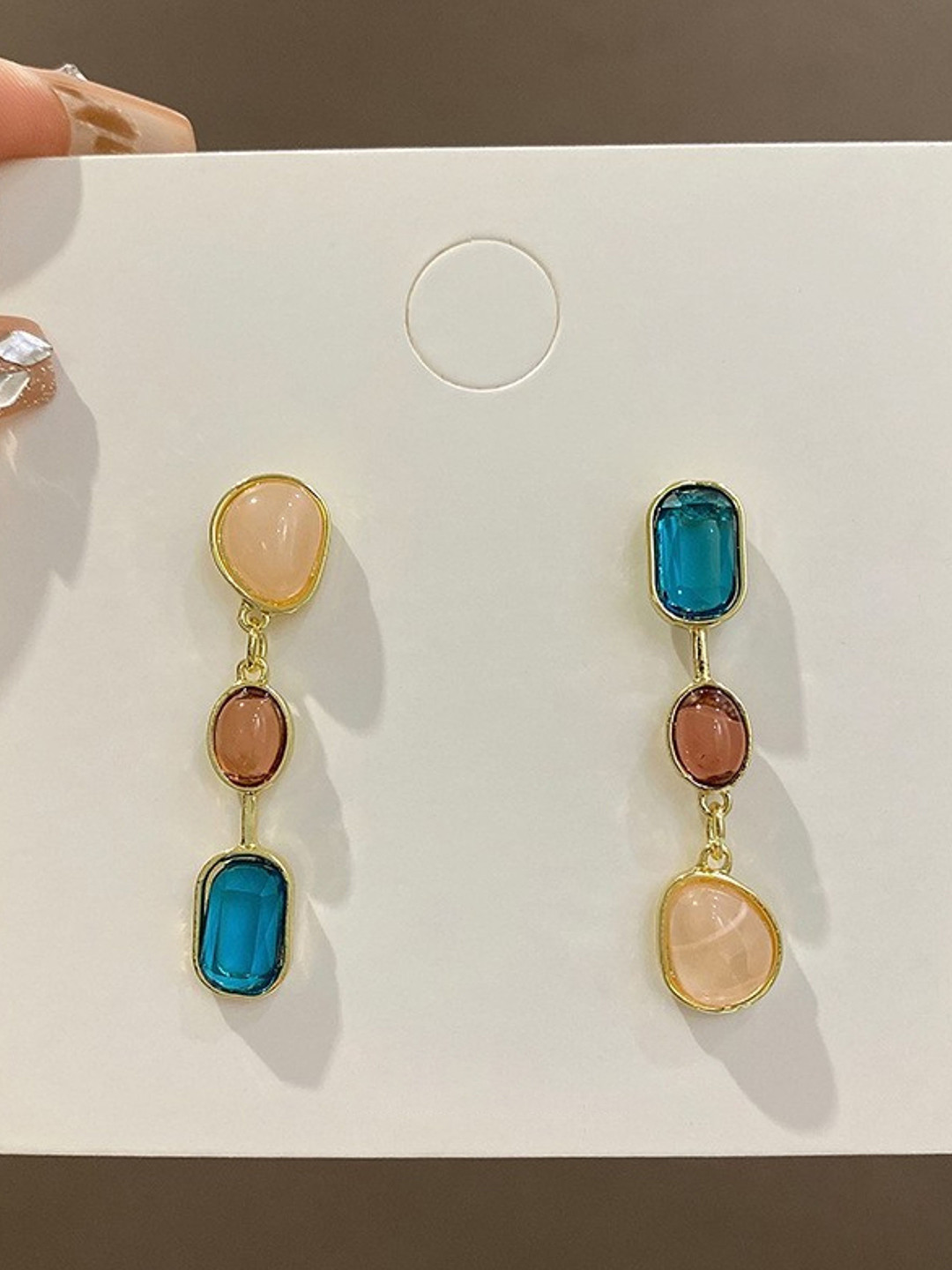 SUBHAGALANKAR Gold-Plated Artificial Stones Studded Trine Gem Drop Earrings