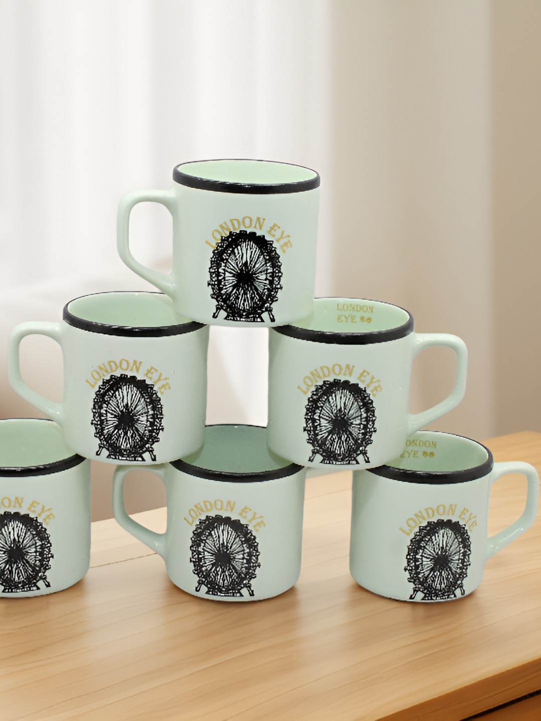 laghima jadon Director Green Graphic Ceramic Microwave Safe 6 Piece Cups-200ml