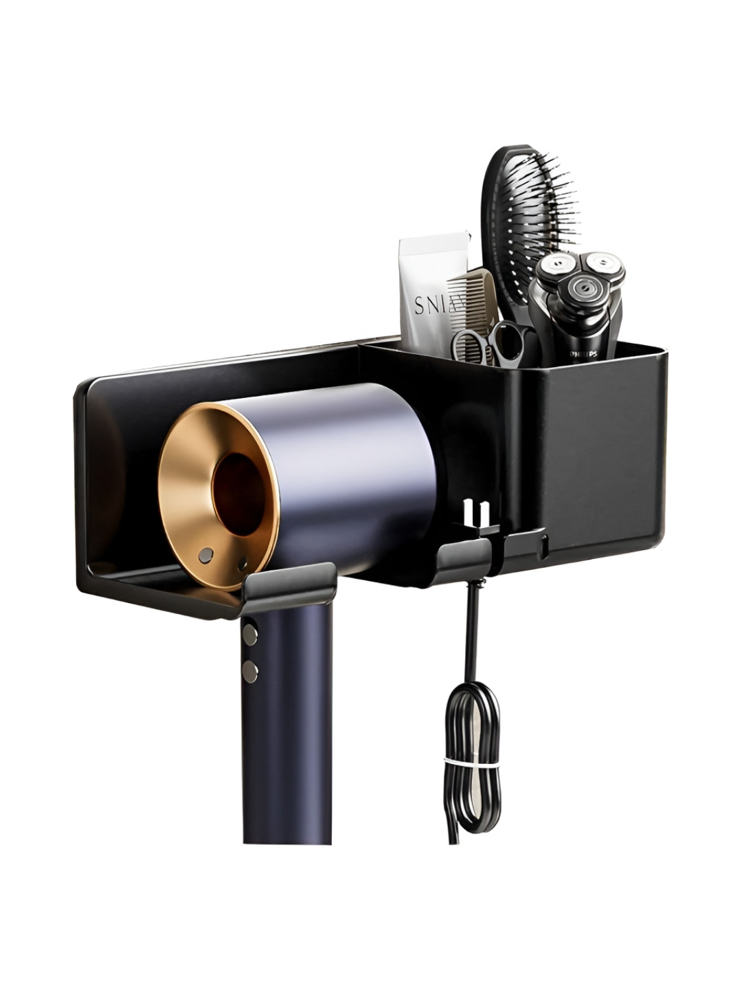 upkaranwale Grey Melange Wall Mounted Hair Dryer Holder