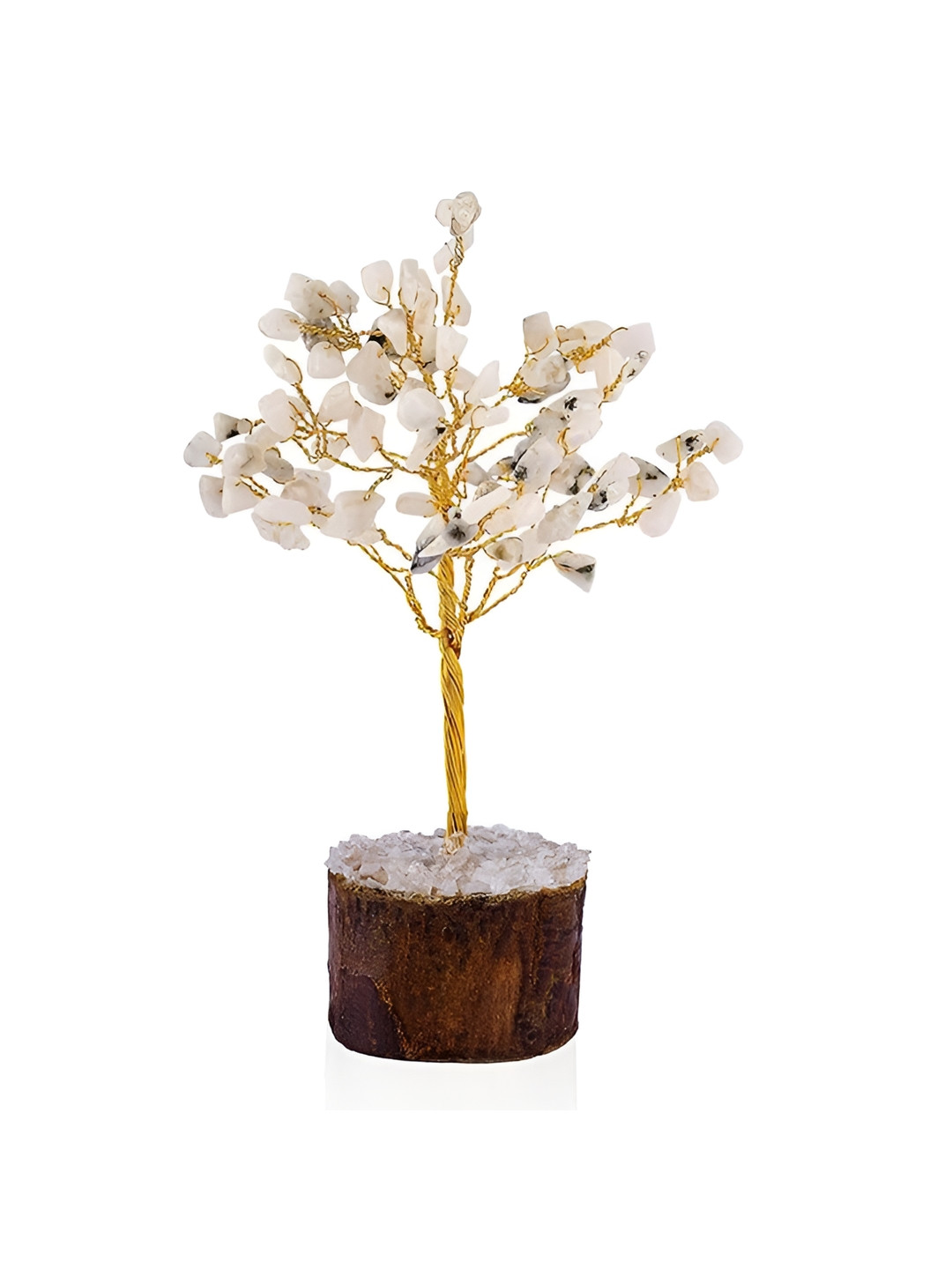 Gemsmantra Rainbow Moonstone Tree for intuition Emotional 100 Beads Gold Crystal Glossy Living Room Medium Showpiece - 9.1 Inches