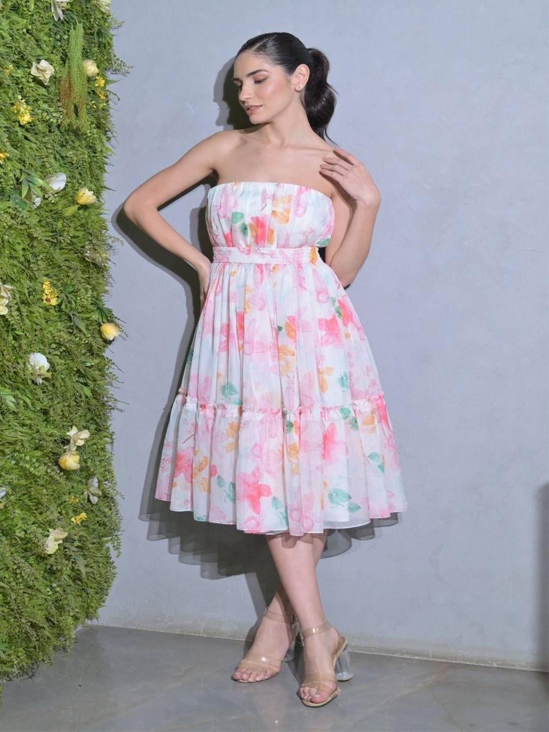 OMBRELLO Floral Print Fit & Flare Midi Dress