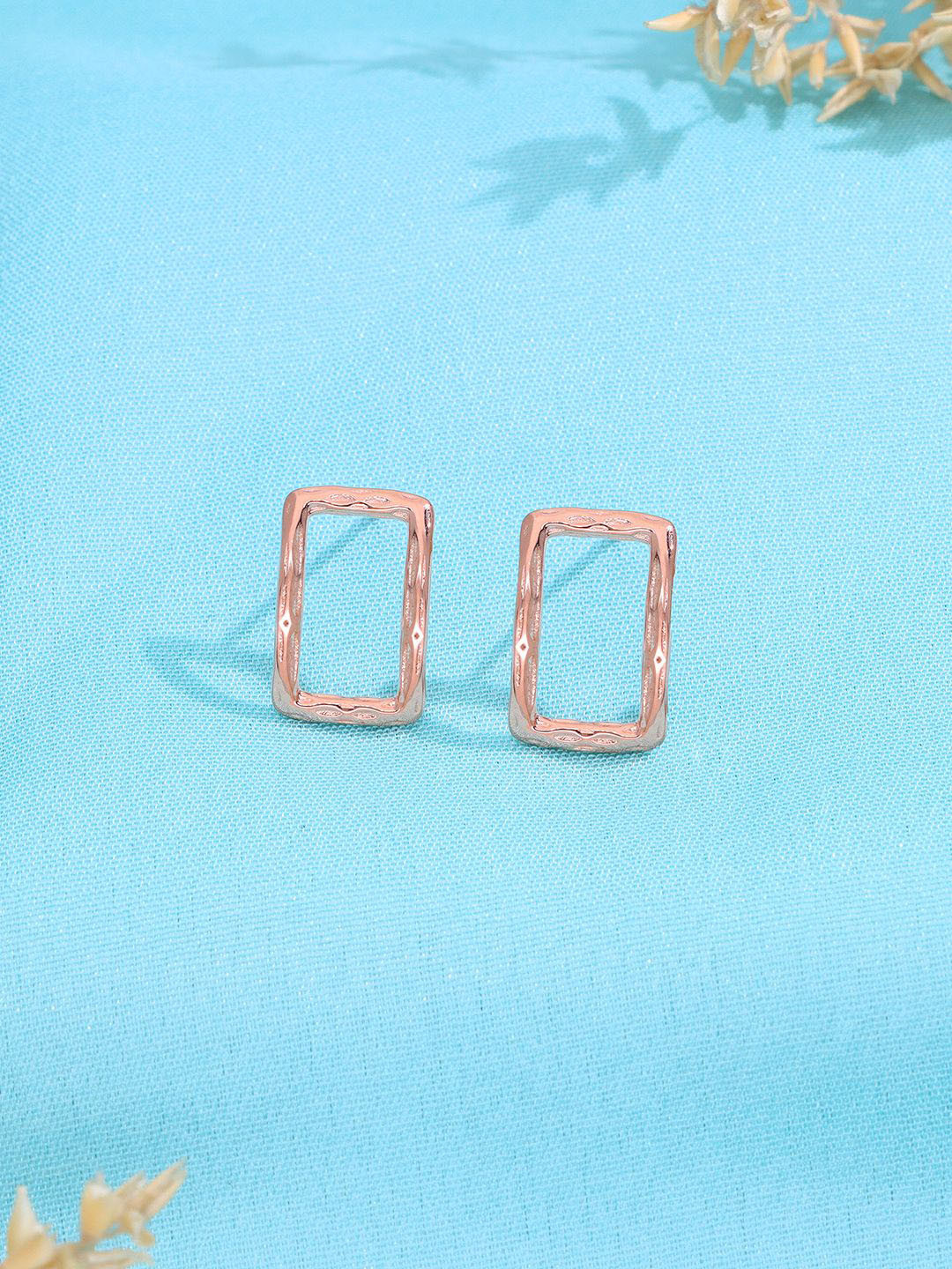 KAI JEWEL Sterling Silver Rose Gold Plated Geometric Shaped Cubic Zirconia Enamelled Studs