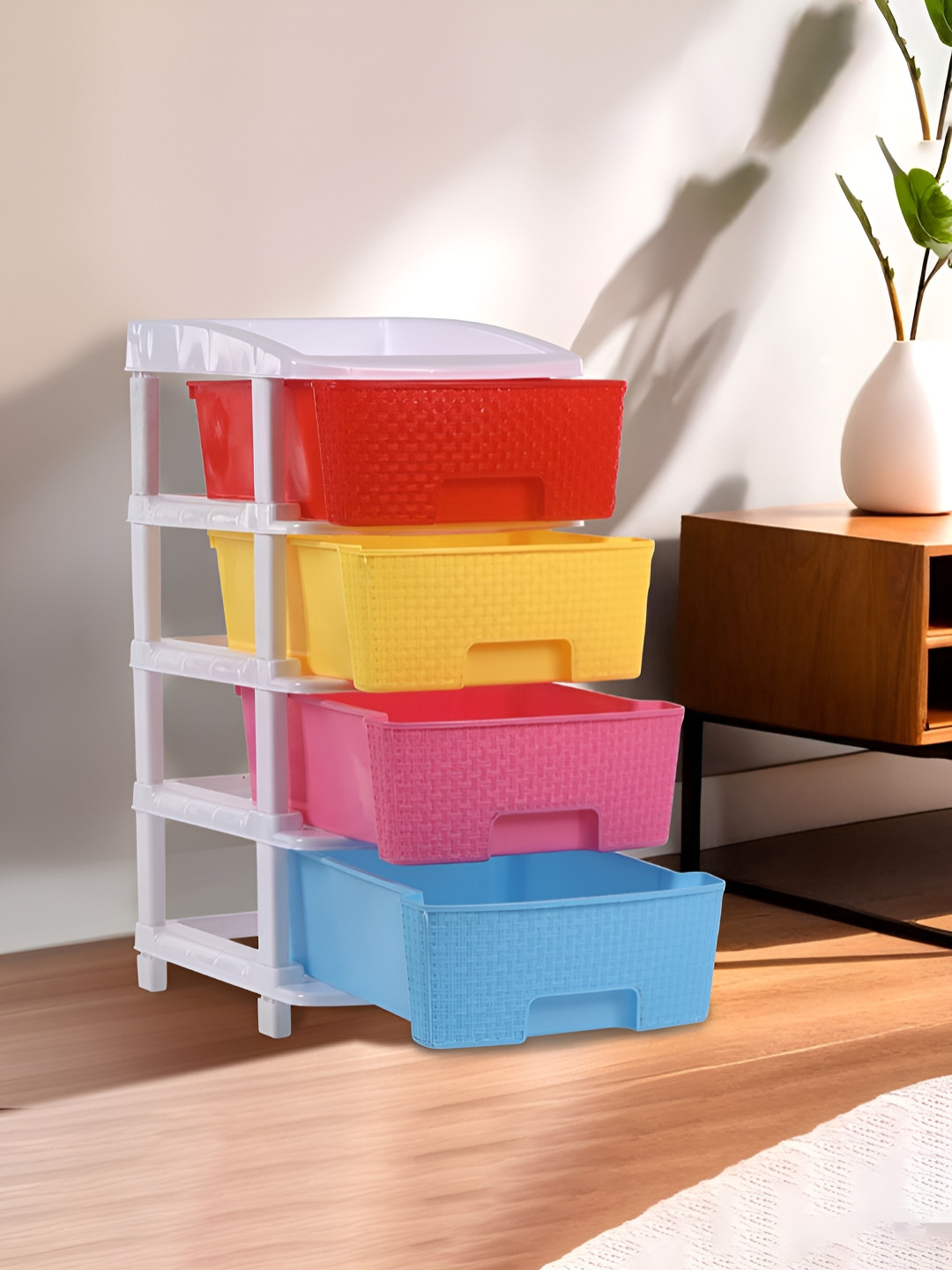 Aura White 4 Layer Plastic Storage Rack Modular Drawer Storage rack Cabinet Organiser