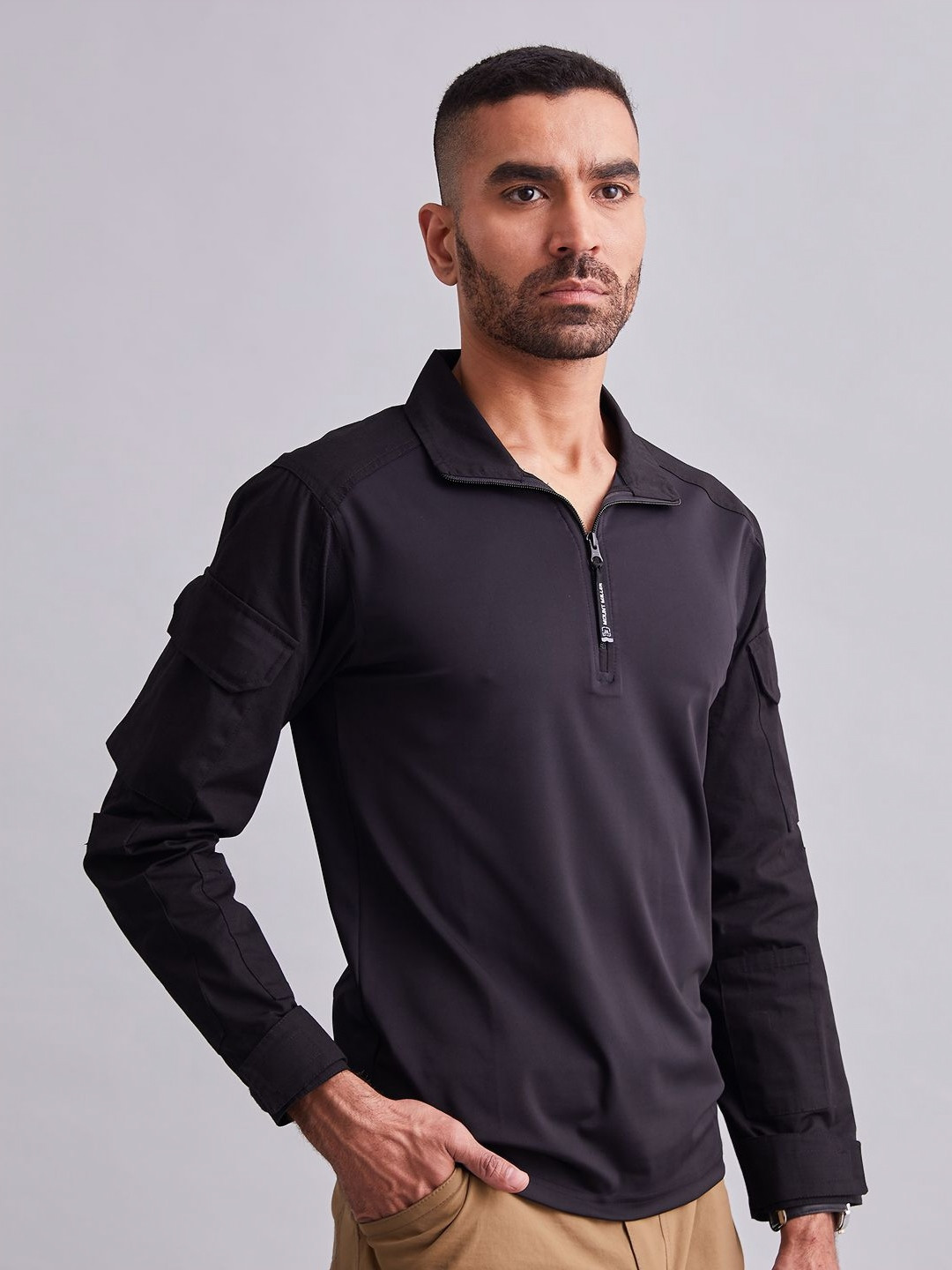 MOUNTMILLER Men's Solid Full Sleeve Ripstop Tactical Polo T-Shirt