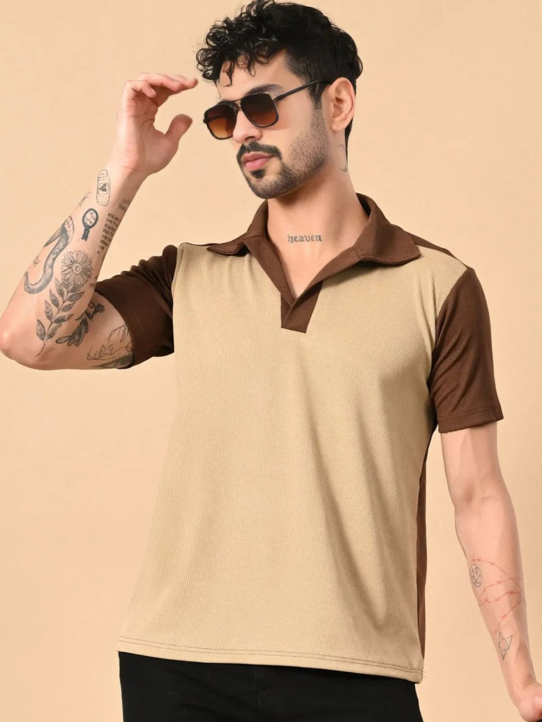 CLAFOUTIS Men Colourblocked Polo Collar T-shirt