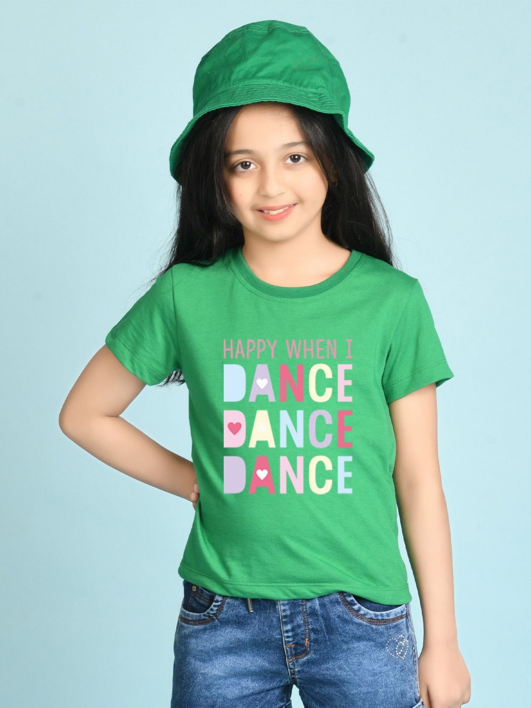 NUSYL Girls Happy When i Dance Text Printed Regular Fit Cotton T-Shirt