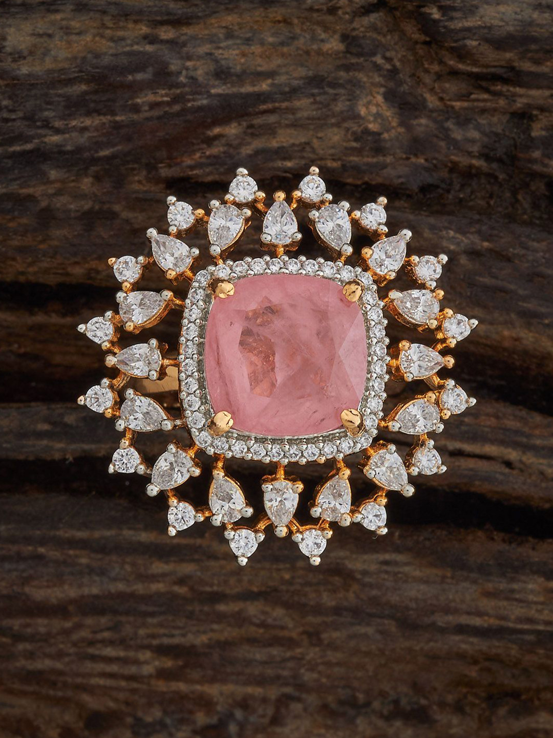 Kushal's Fashion Jewellery Pink Gold-Plated Party Zircon Finger Ring