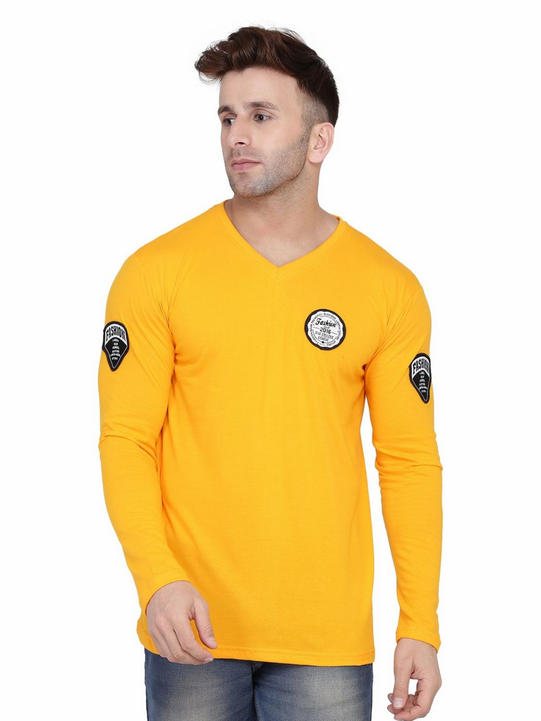 BEYOU FASHION Men Biker V-Neck Slim Fit Solid T-shirt