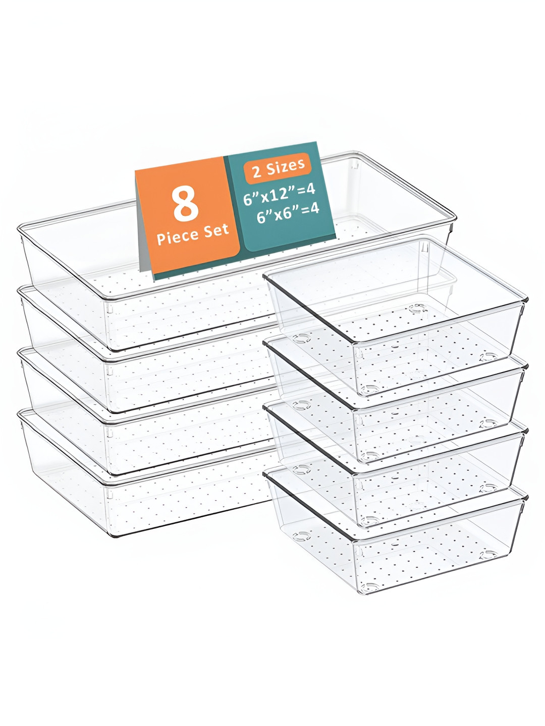 Aura 8 Pcs Set Multi-Purpose Transparent Drawer Organizers Plastic Makeup Tray