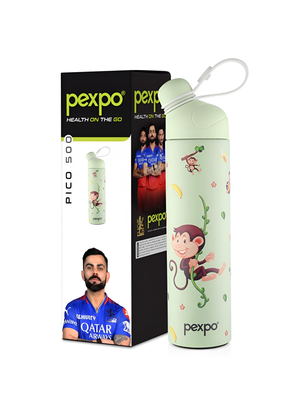 Pexpo Pico Green Conversational Stainless Steel Spill Proof Flask - 470ml