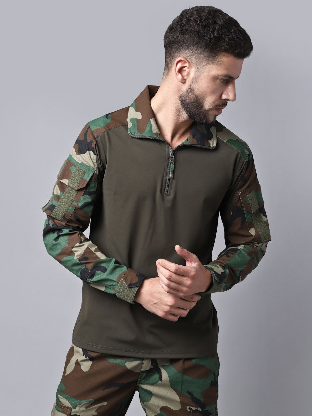 MOUNTMILLER Men's Camouflage Printed Full Sleeve Ripstop Tactical Polo T-Shirt