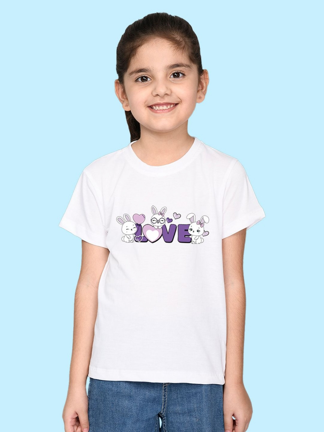 NUSYL Girls Love Text Printed Regular Fit Cotton T-Shirt