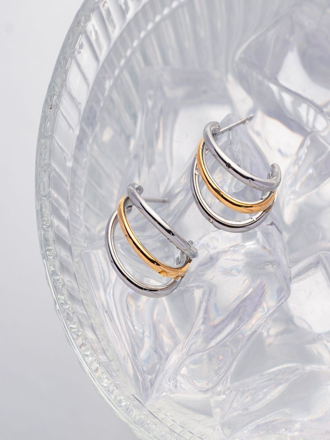 DIMPLERY Stainless Steel Gold-Plated Circular Shaped Lightweight Half Hoop Earrings