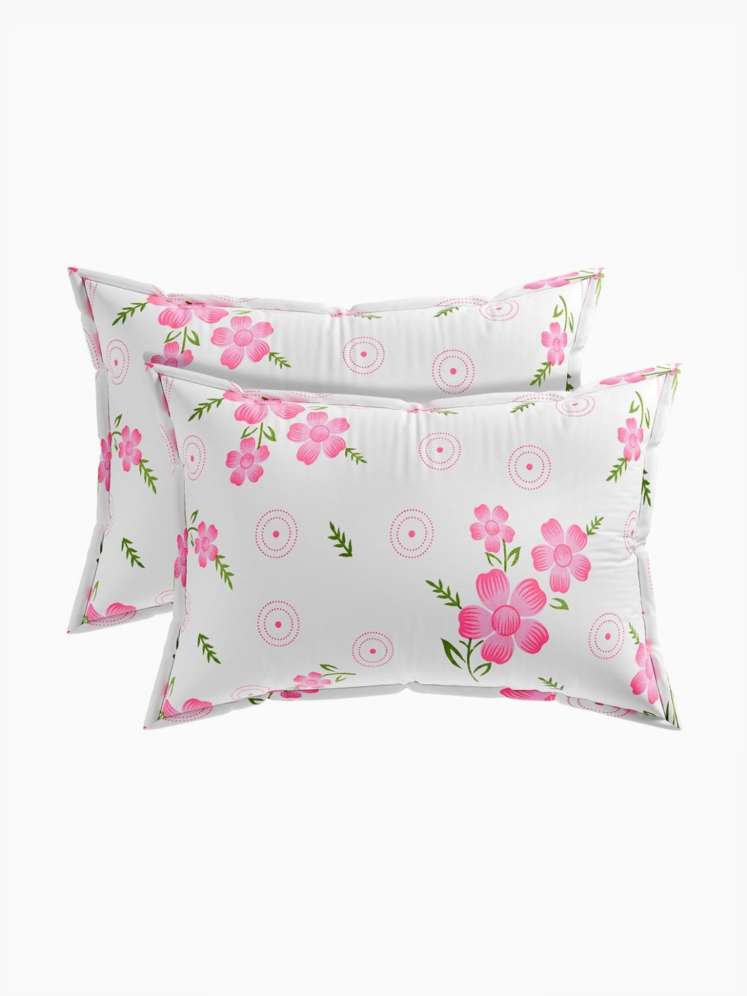 Aura White & Pink 2 Pieces Self Design Pure Cotton Square Pillow Covers