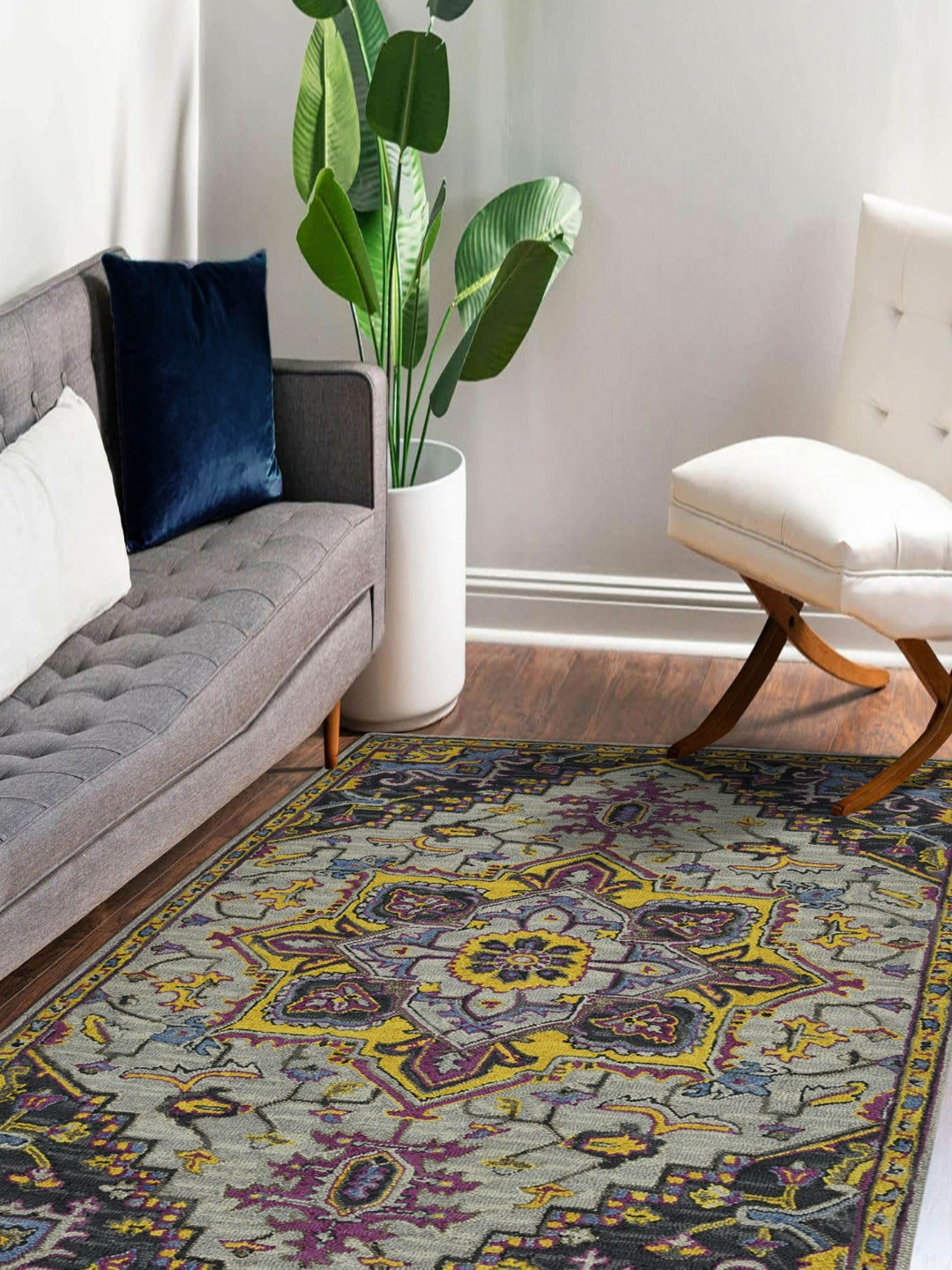saraswatii global Yellow & Purple Bohemian Hand-Tufted Woollen Carpet