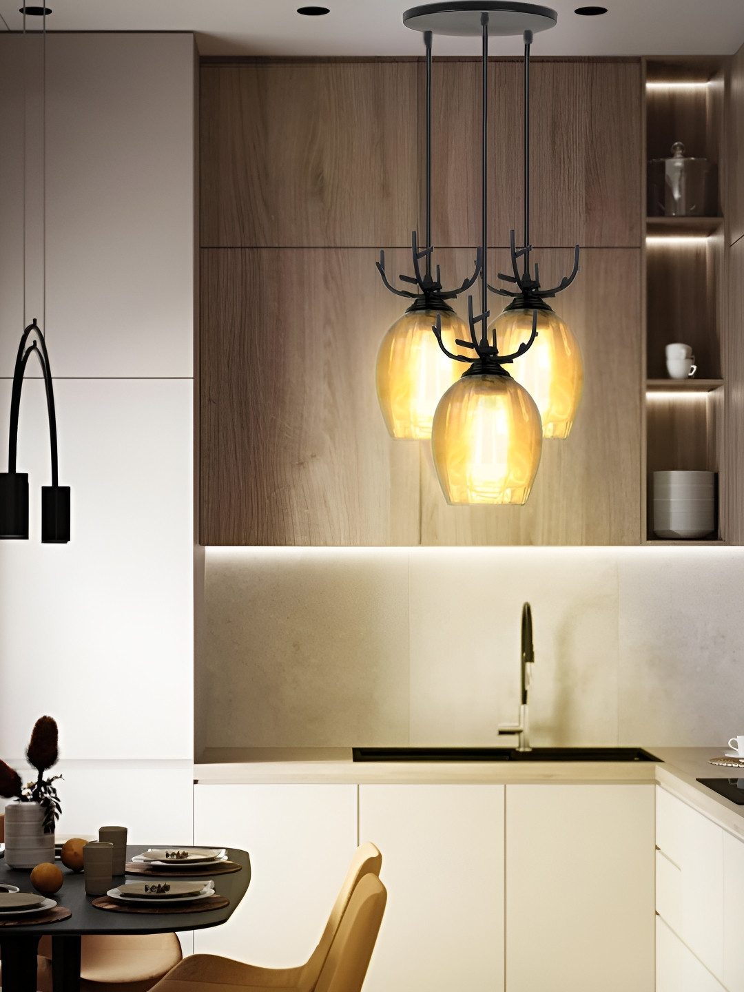KINIS Modern and Unique Style Black & Transparent Glass Ceiling Lamp