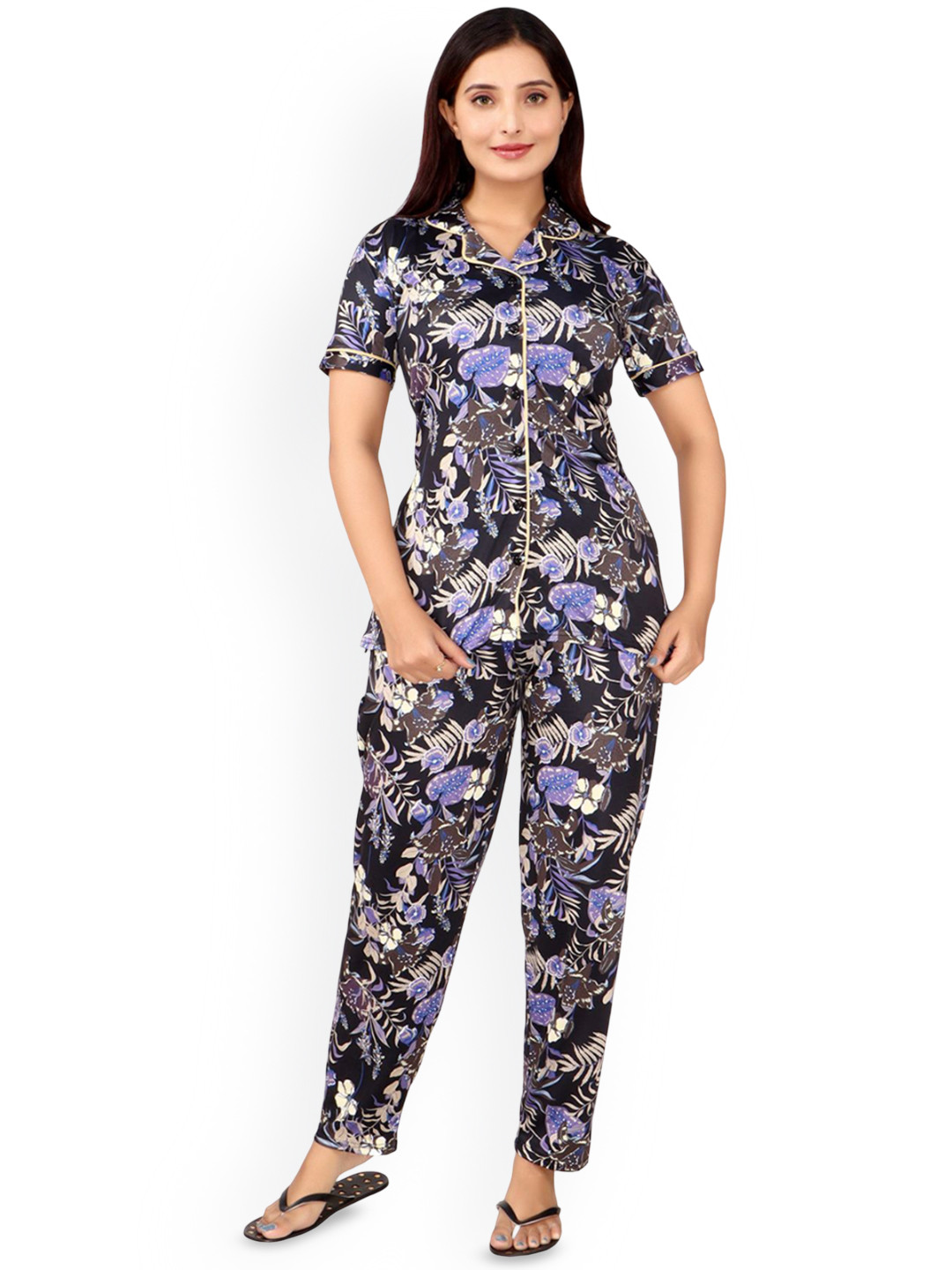 WOOL 4U Women Floral Printed Shirt Pyjama Night suit
