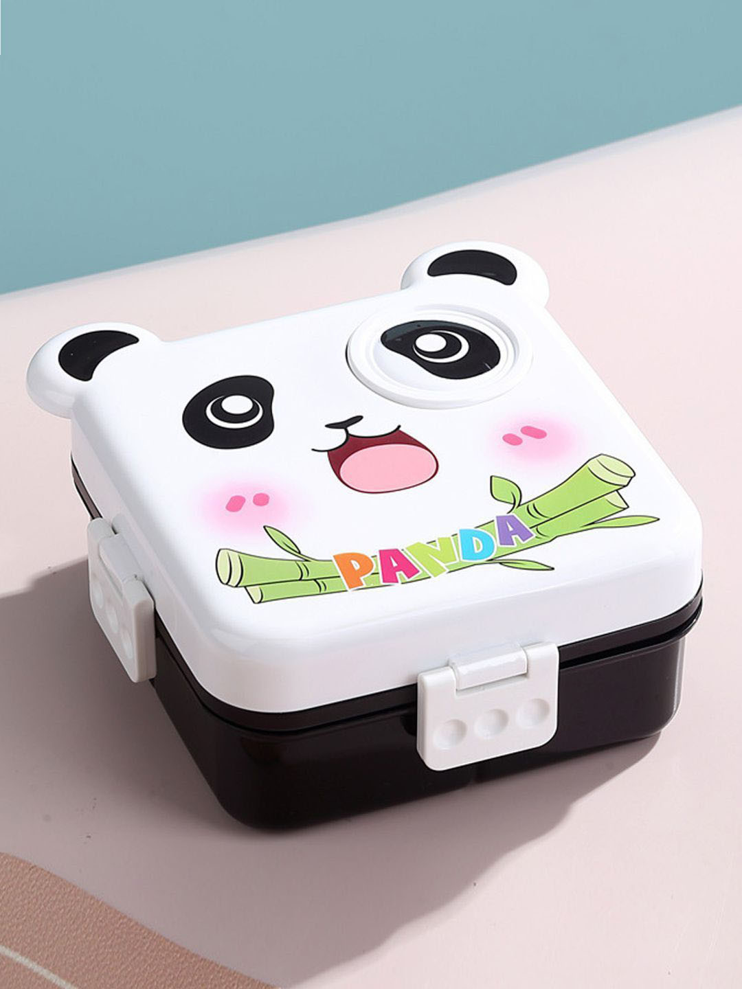 Little Surprise Box LLP Panda Print Double decker Lunch Box With Spoon & Fork