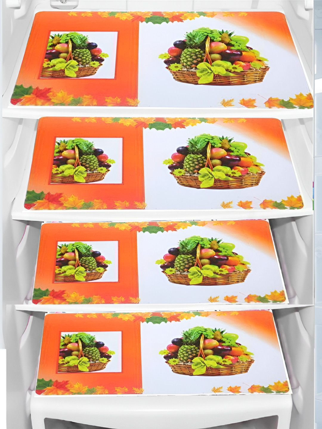 Aura Orange-Coloured Set of 4 Piece Printed Heat Resistant Fridge Mats