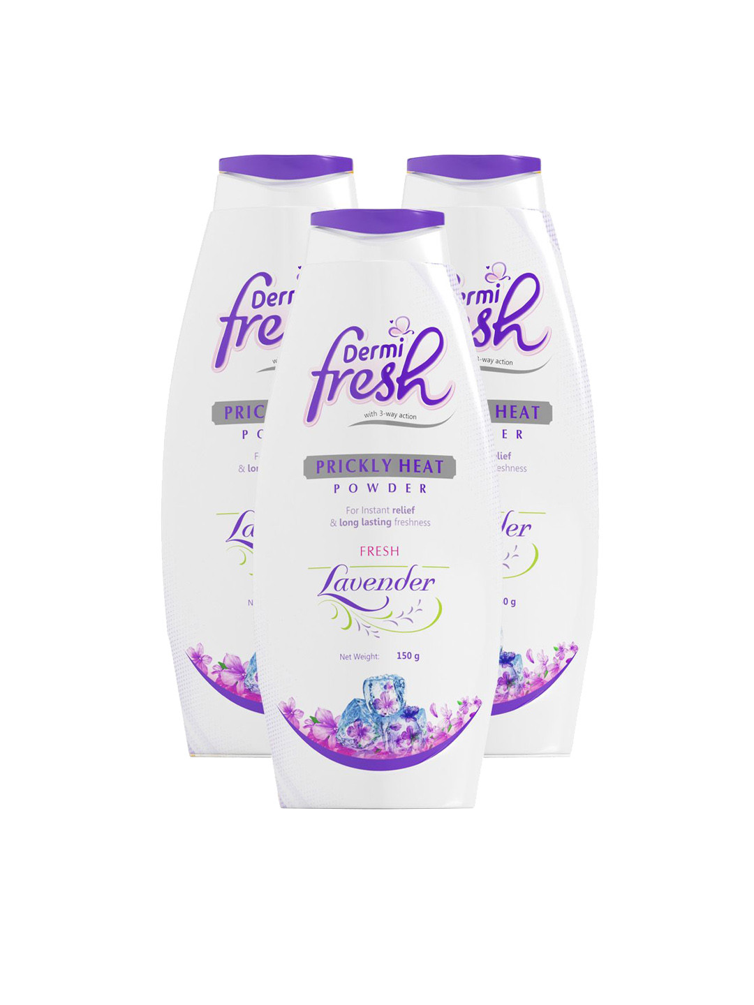 DERMIFRESH Set Of 3 Fresh Prickly Heat Powder For Long Lasting Cooling Lavender-150 g Each