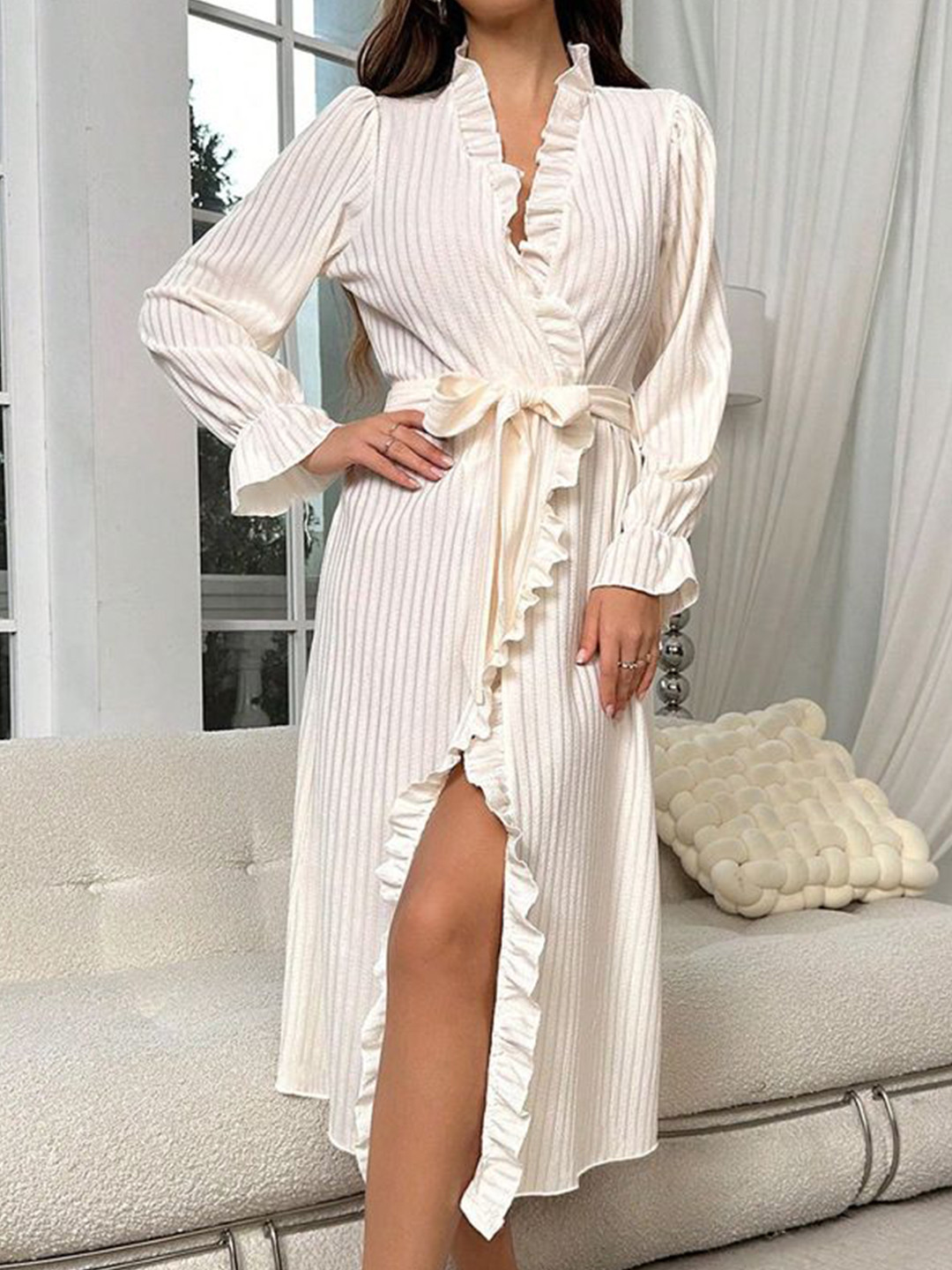 DressBerry Self Design Robe With Belt