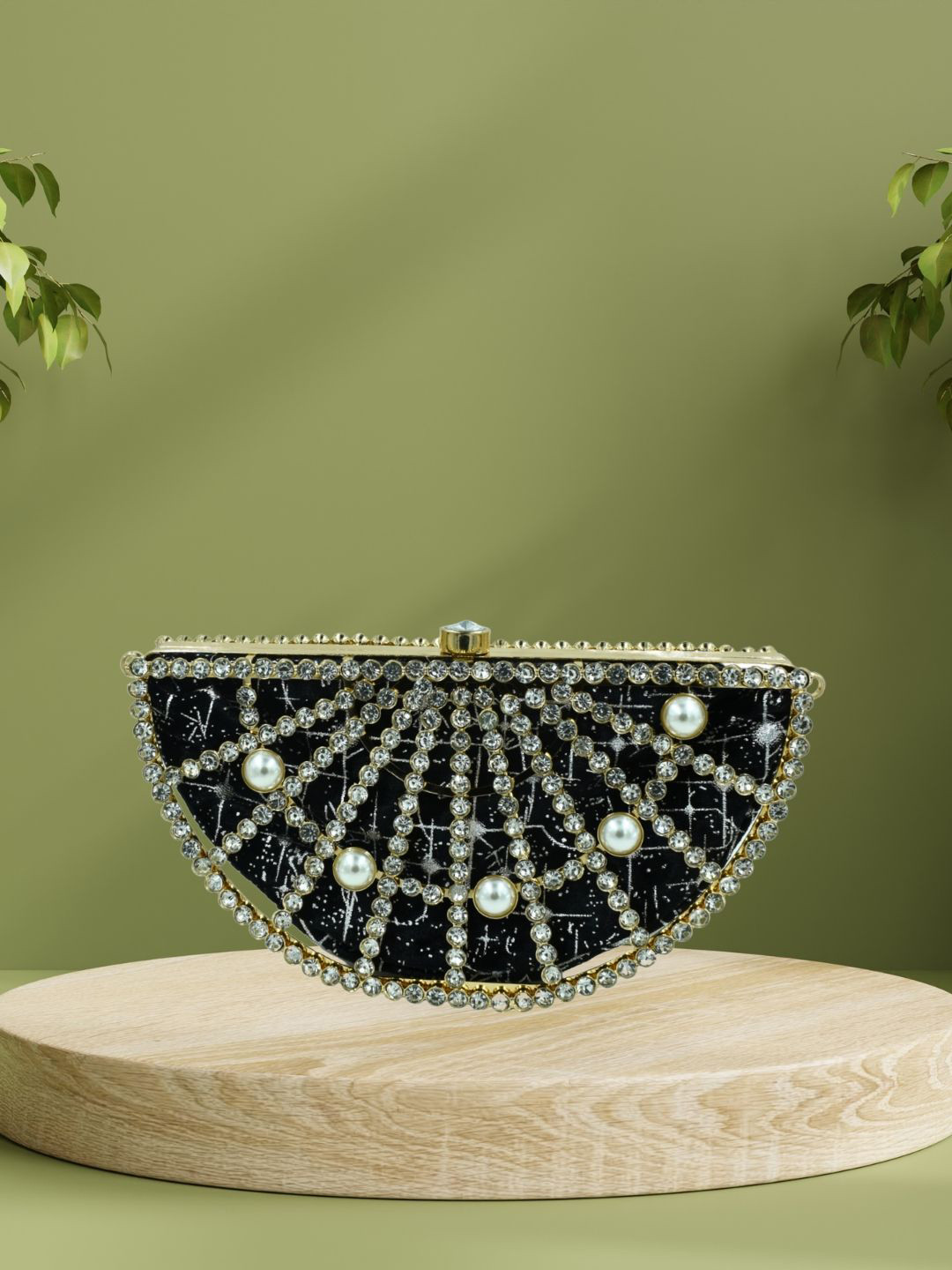 J & C Fashion Arena Crystals Embellished Box Clutch With Velvet Skin