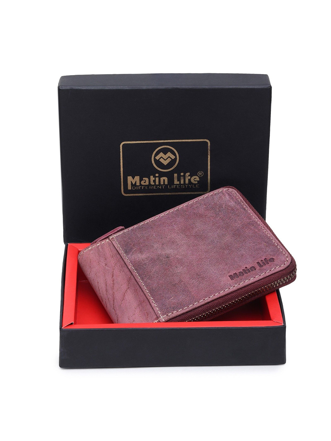MATIN LIFE Men Zip Detail Leather Two Fold Wallet