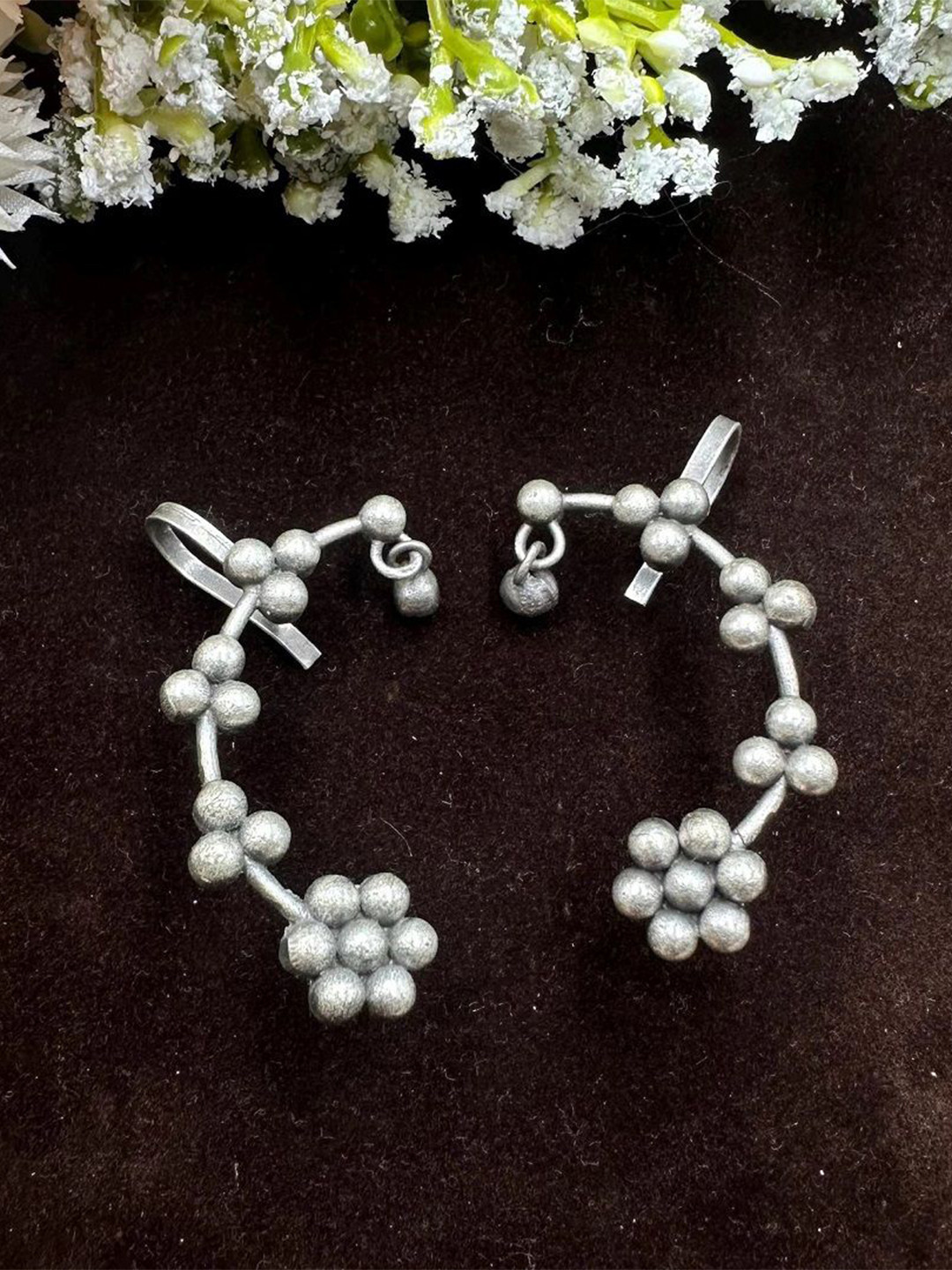 Sanjog German Silver-Plated Oxidised Floral Shape Quickery Ear Cuff