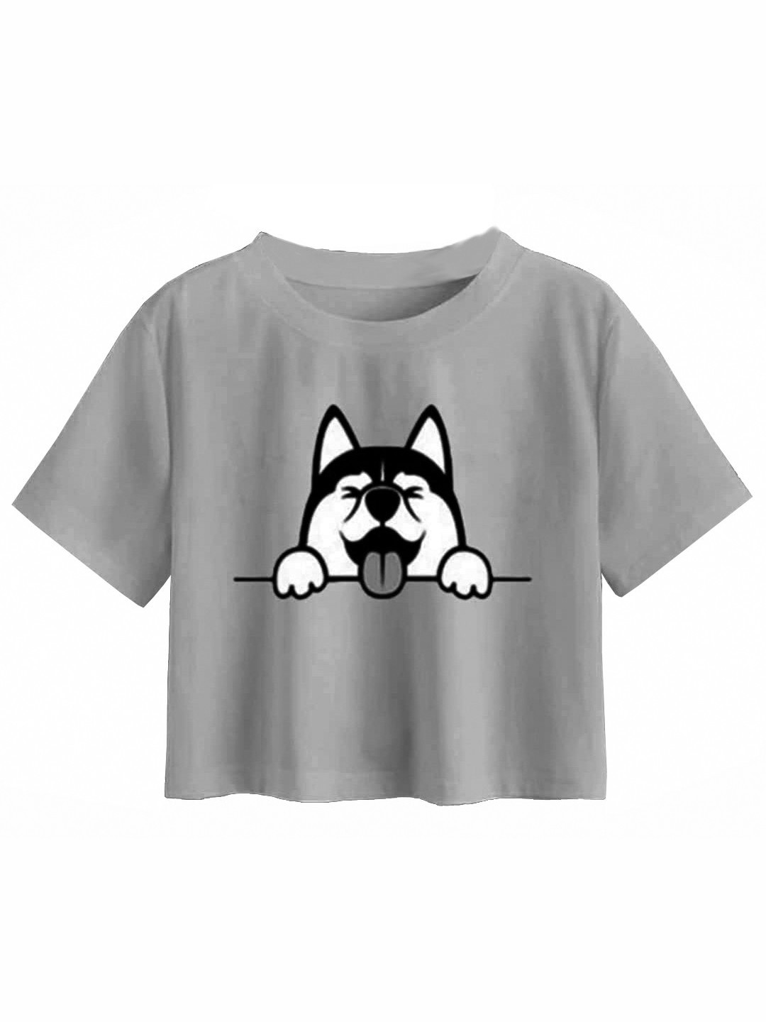 100LUCK Girls Casual Printed Regular Fit Solid Round Neck Half Sleeve Cotton Crop Top