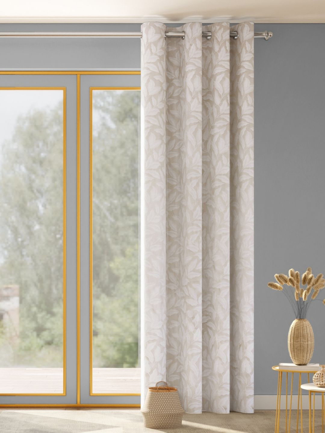 haus & kinder Botanic Hush Off White & Grey Floral Embroidered Room Darkening Door Curtain