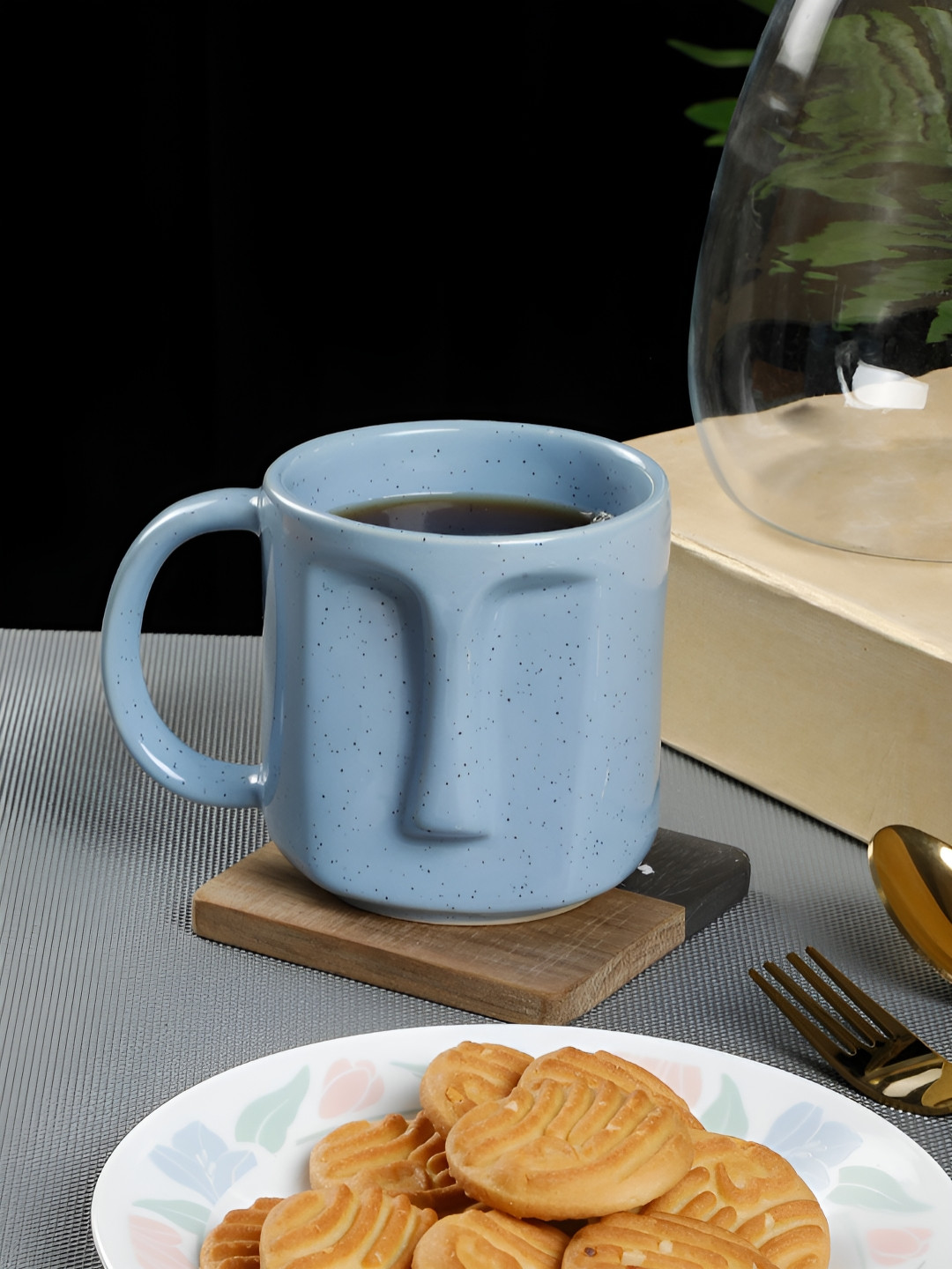 Myntra Elegant Homes Its About The Rhythm Blue Textured Ceramic Handmade Mug-420ml