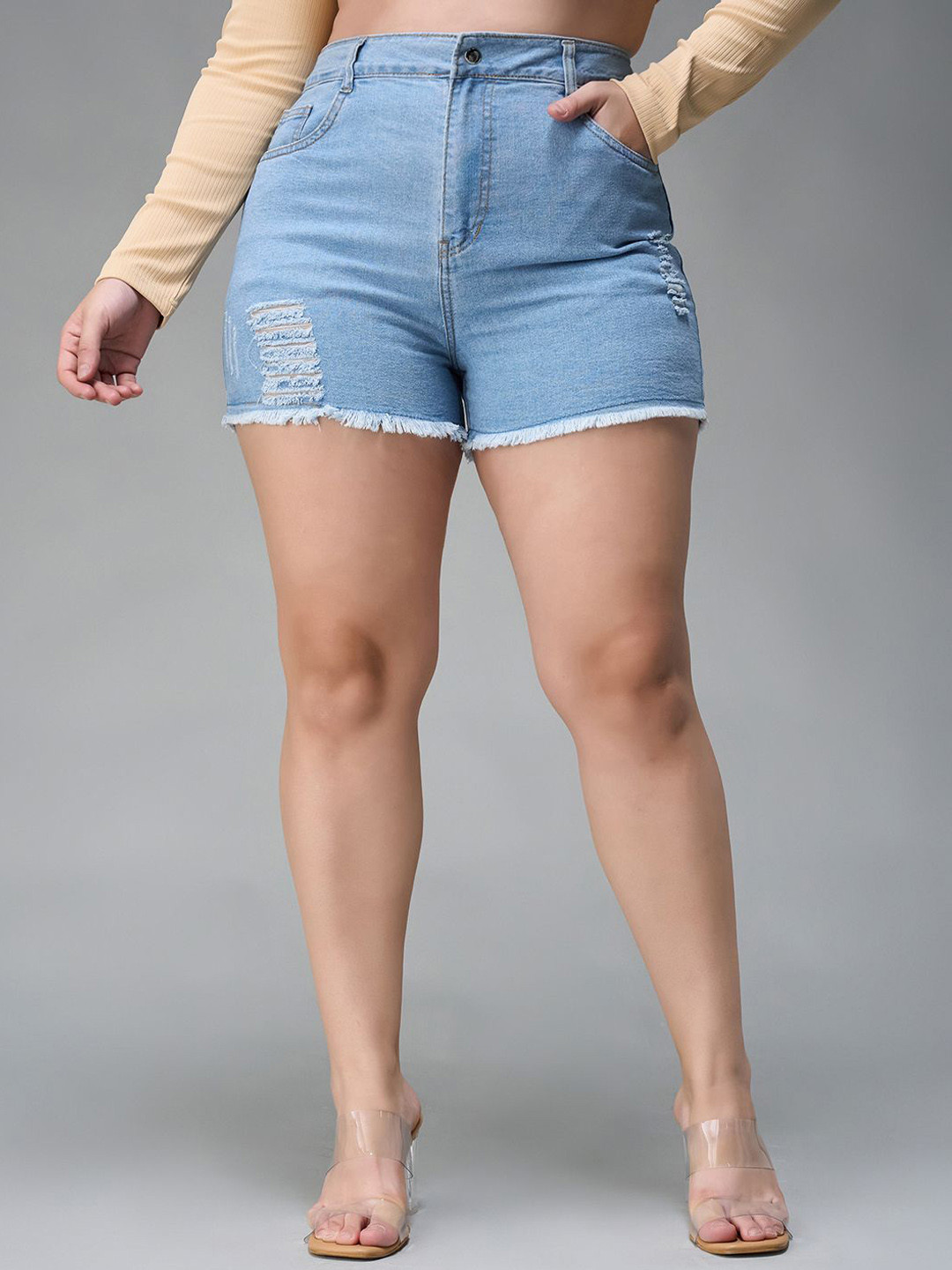 Miss Chase A+ Plus Size Washed Denim Ripped Shorts