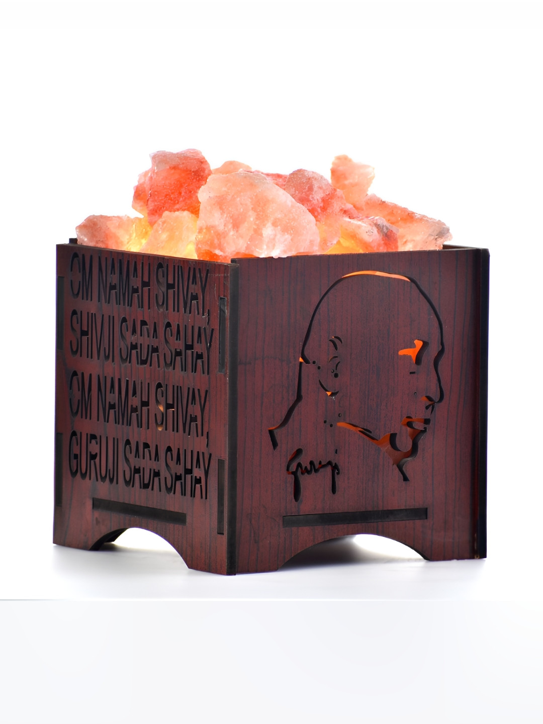 GLOBAL AROMA Brown Mantra Textured Wooden Contemporary Square Shaped Table Lamp With Bulb