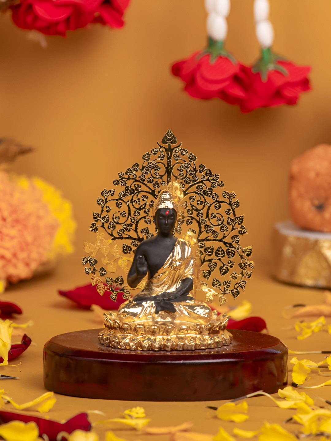 HOUSE OF WEMY Lord Buddha Black Polyresin Glossy Garden Small Showpiece -