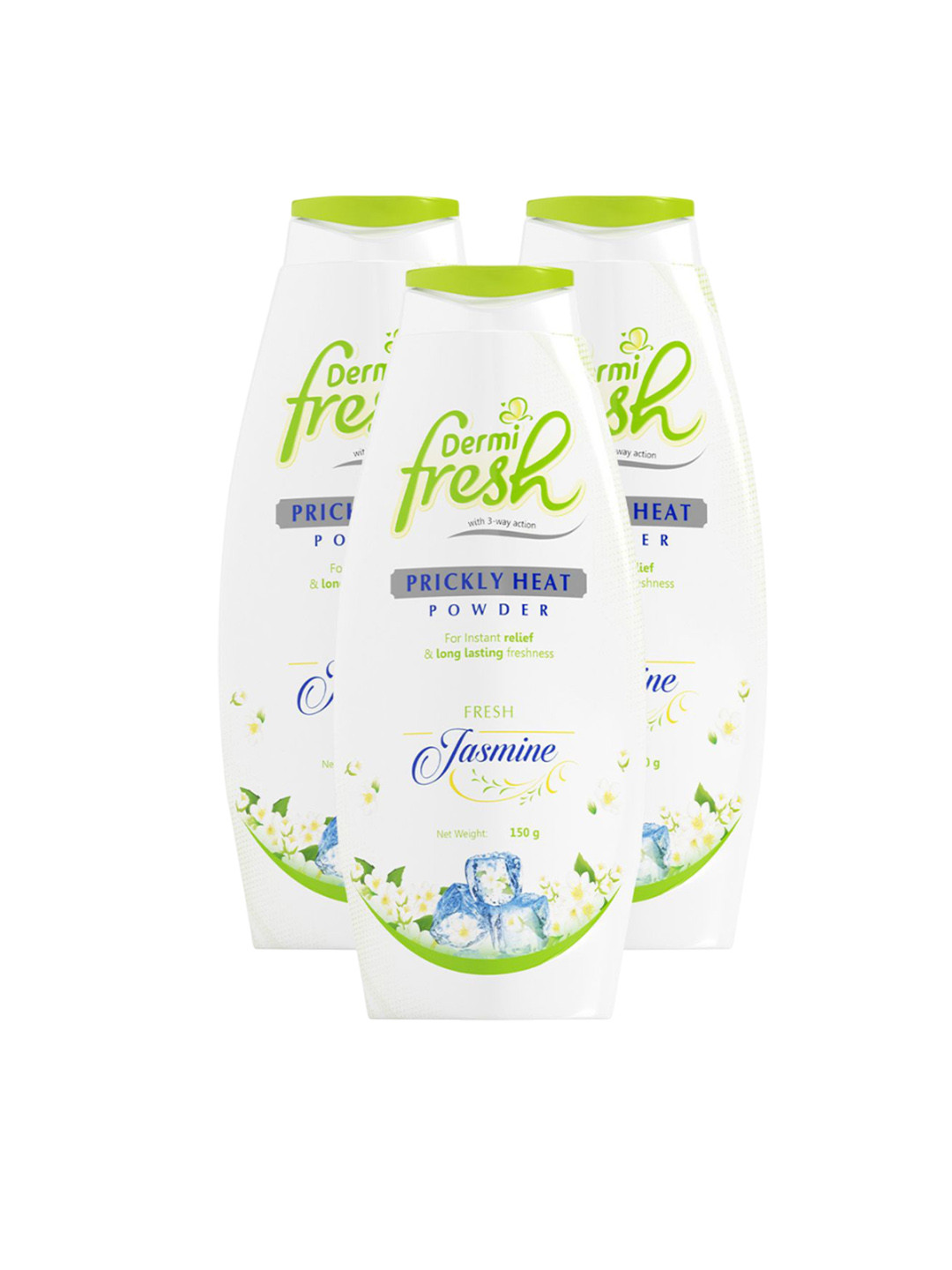 DERMIFRESH Set Of 3 Fresh Prickly Heat Powder For Long Lasting Cooling Jasmine -150 g Each