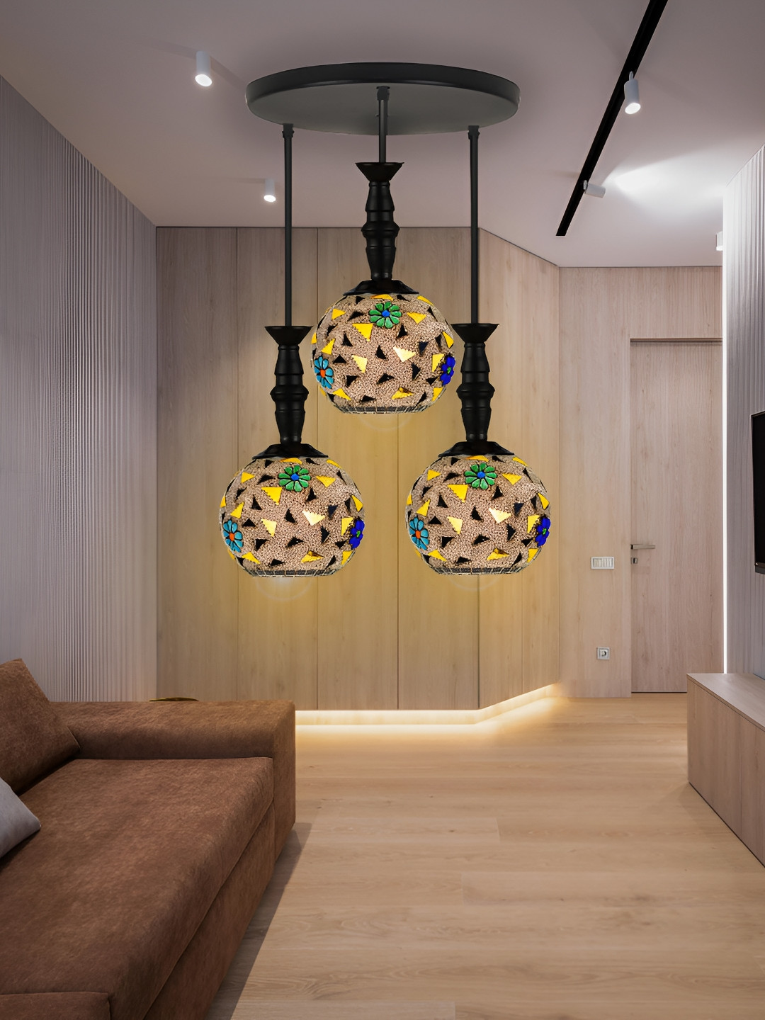 KINIS Modern and Unique Style Beige & Black Glass Quirky Ceiling Lamp